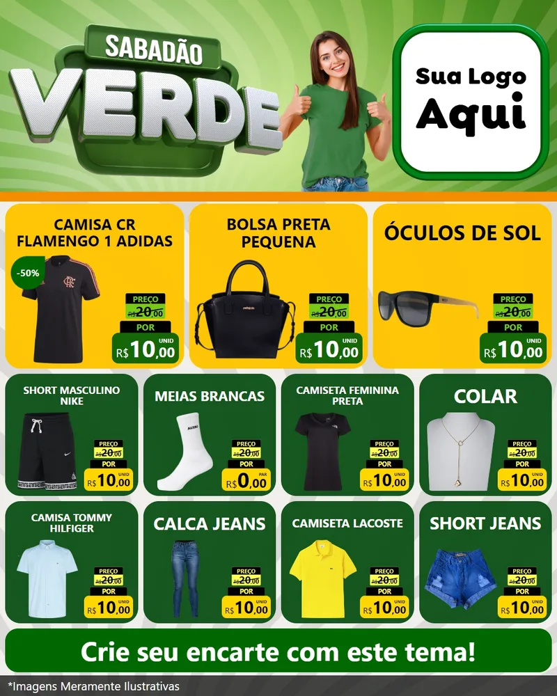 Modelo de Rede Social para Feed Instagram com o tema Sabadão Verde para Roupas e acessórios
