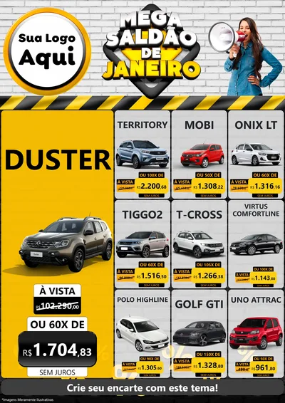 Modelo de Encarte para Encarte A4 Vertical com o tema Mega Saldão de Janeiro para Concessionaria de Carros