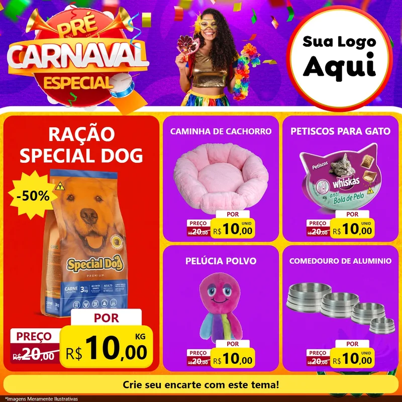 Modelo de Rede Social para Feed Facebook com o tema Pré-Carnaval Especial para Pet Shop