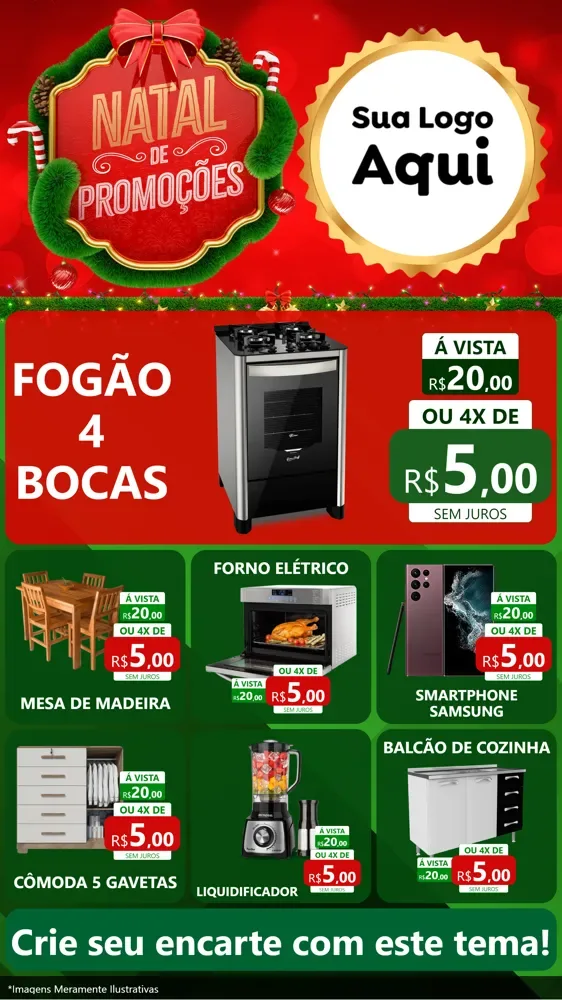 Modelo de Rede Social para Stories com o tema Natal de Promoções para Móveis e Eletro