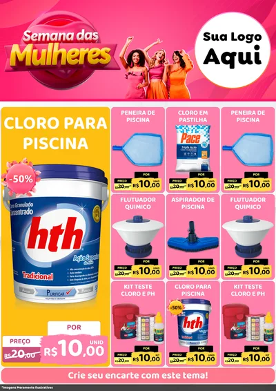 Modelo de Encarte para Encarte A4 Vertical com o tema Semana das Mulheres para Produtos para Piscina