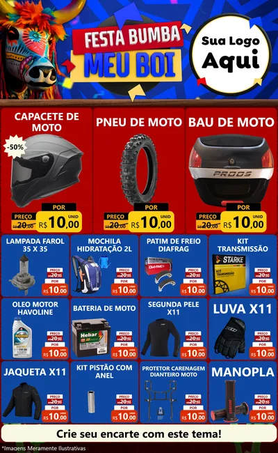 Modelo de Encarte para Encarte Grande com o tema Festa Bumba meu Boi para Moto peças