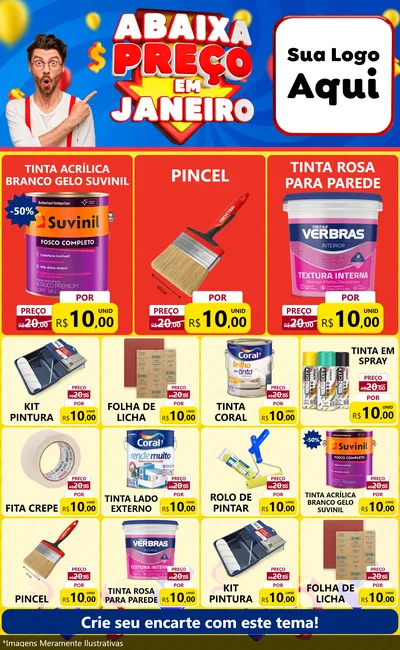 Modelo de Encarte para Encarte Grande com o tema Abaixa Preço em Janeiro para Tintas e Ferramentas