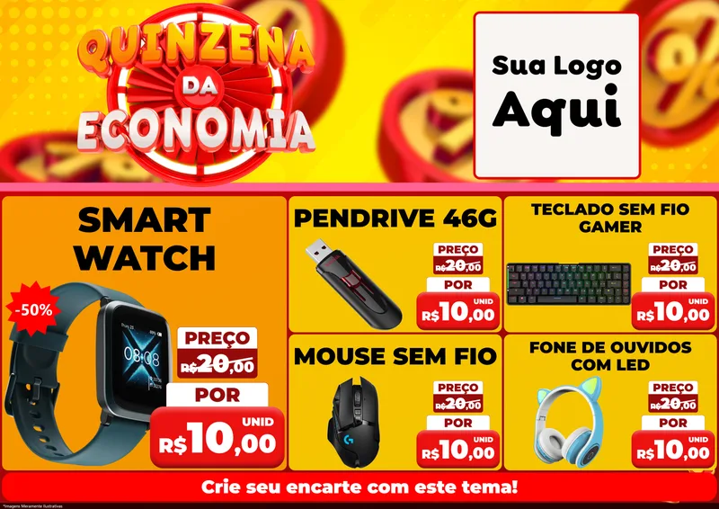 Modelo de Encarte para Encarte A4 Horizontal com o tema Quinzena Da Economia para Informática