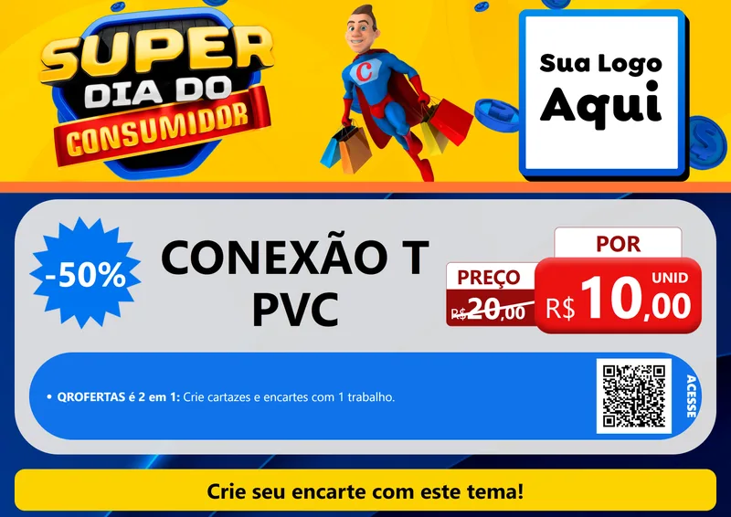 Modelo de Cartaz para Cartaz A4 Horizontal com o tema Super Dia do Consumidor para Tubos e conexões