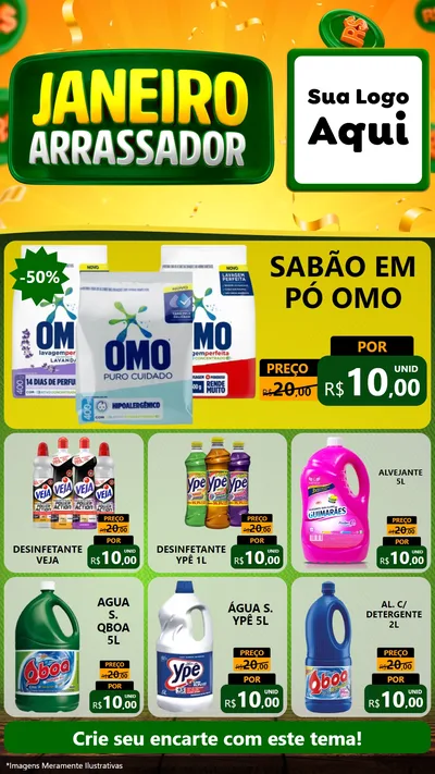 Modelo de Rede Social para Stories com o tema Janeiro Arrasador para Produtos de Limpeza