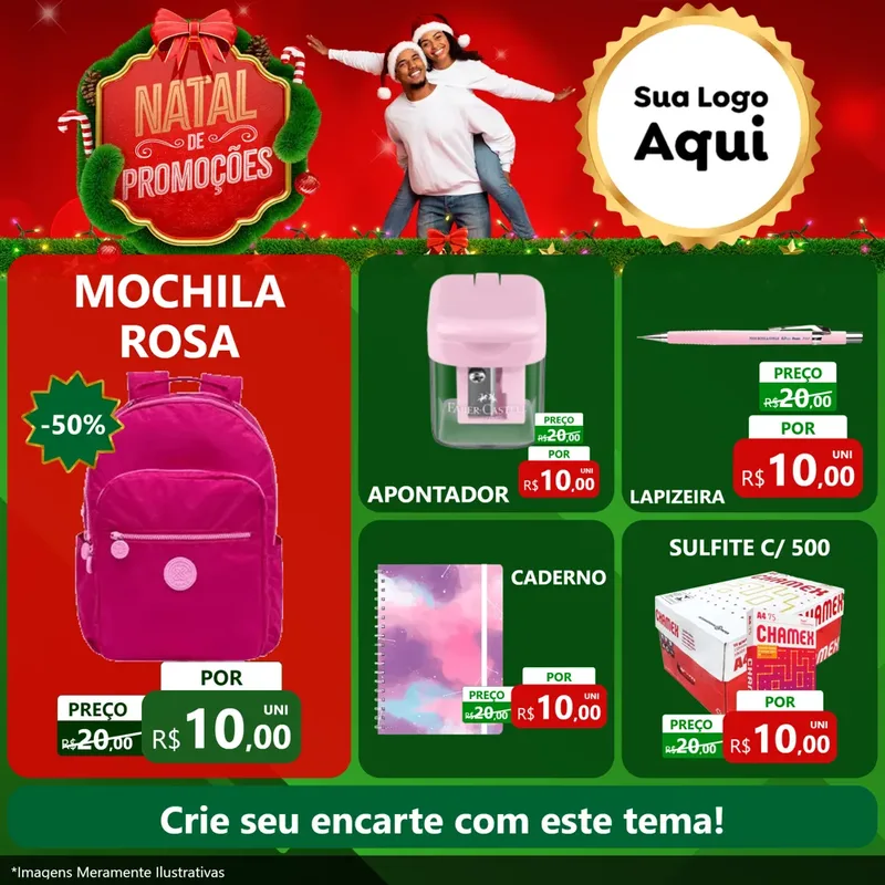 Modelo de Rede Social para Feed Facebook com o tema Natal de Promoções para Papelaria