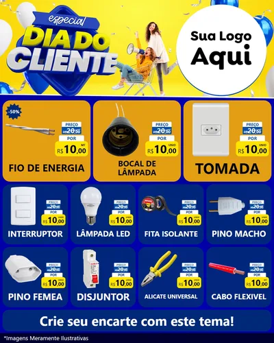 Modelo de Rede Social para Feed Instagram com o tema Especial Dia do Cliente para Materiais Elétricos