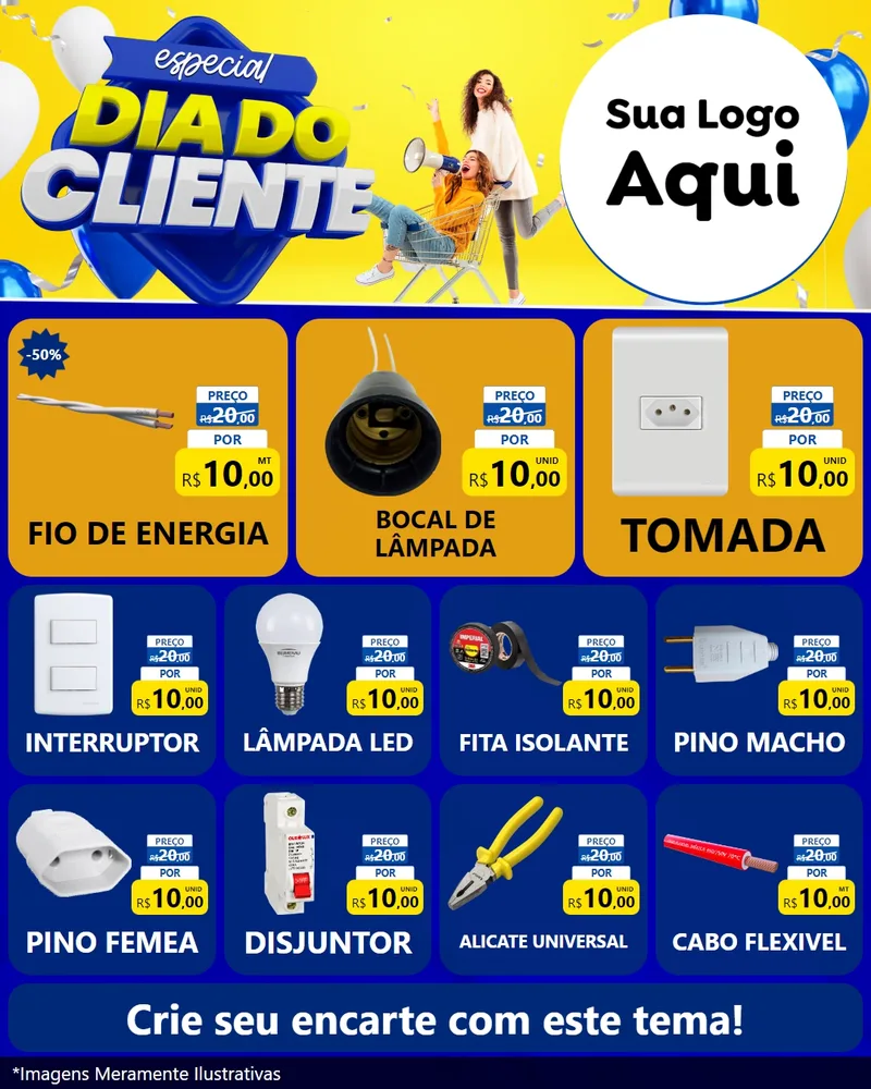 Modelo de Rede Social para Feed Instagram com o tema Especial Dia do Cliente para Materiais Elétricos