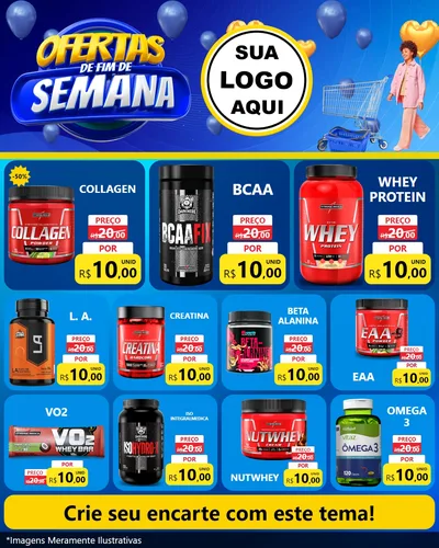 Modelo de Rede Social para Feed Instagram com o tema Ofertas de Fim de Semana para Suplementos alimentares