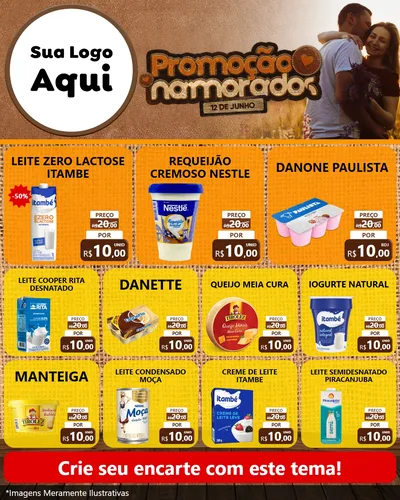 Modelo de Rede Social para Feed Instagram com o tema Promoção Namorados para Frios e Laticínios
