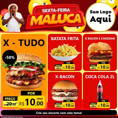 Modelo de Rede Social para Feed Facebook com o tema Sexta-feira Maluca para Hamburgueria