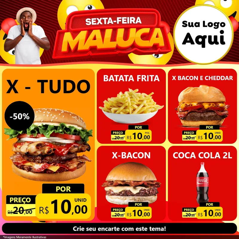 Modelo de Rede Social para Feed Facebook com o tema Sexta-feira Maluca para Hamburgueria