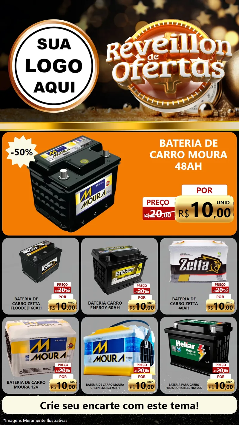 Modelo de Rede Social para Stories com o tema Réveillon de Ofertas para Baterias Elétricas
