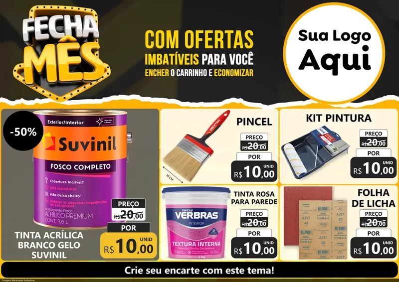 Modelo de Encarte para Encarte A4 Horizontal com o tema Fecha Mês para Tintas e Ferramentas
