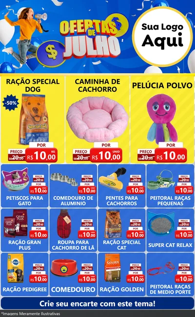 Modelo de Encarte para Encarte Grande com o tema Ofertas de Julho para Pet Shop