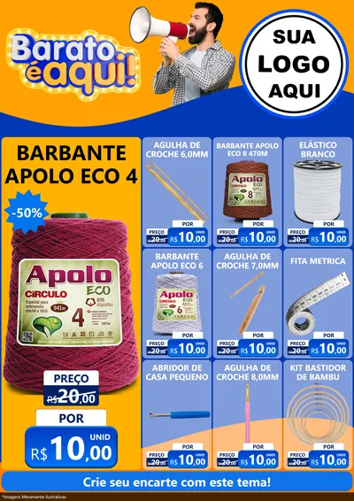 Modelo de Encarte para Encarte A4 Vertical com o tema Barato é aqui para Armarinho e Aviamentos