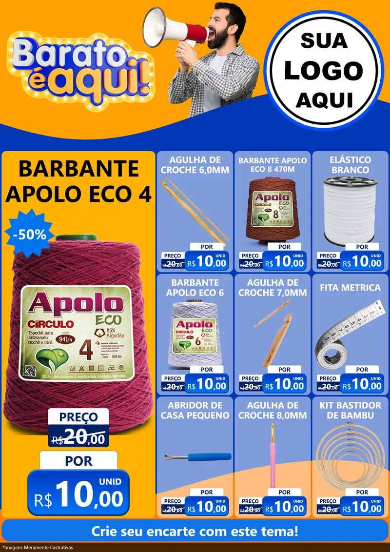 Modelo de Encarte para Encarte A4 Vertical com o tema Barato é aqui para Armarinho e Aviamentos
