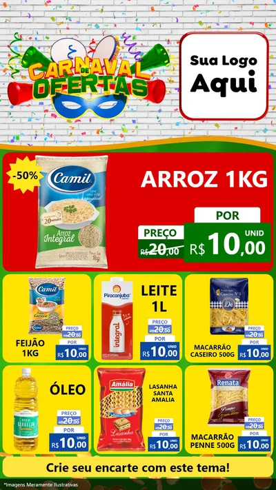 Modelo de Rede Social para Stories com o tema Carnaval de Ofertas para Supermercado