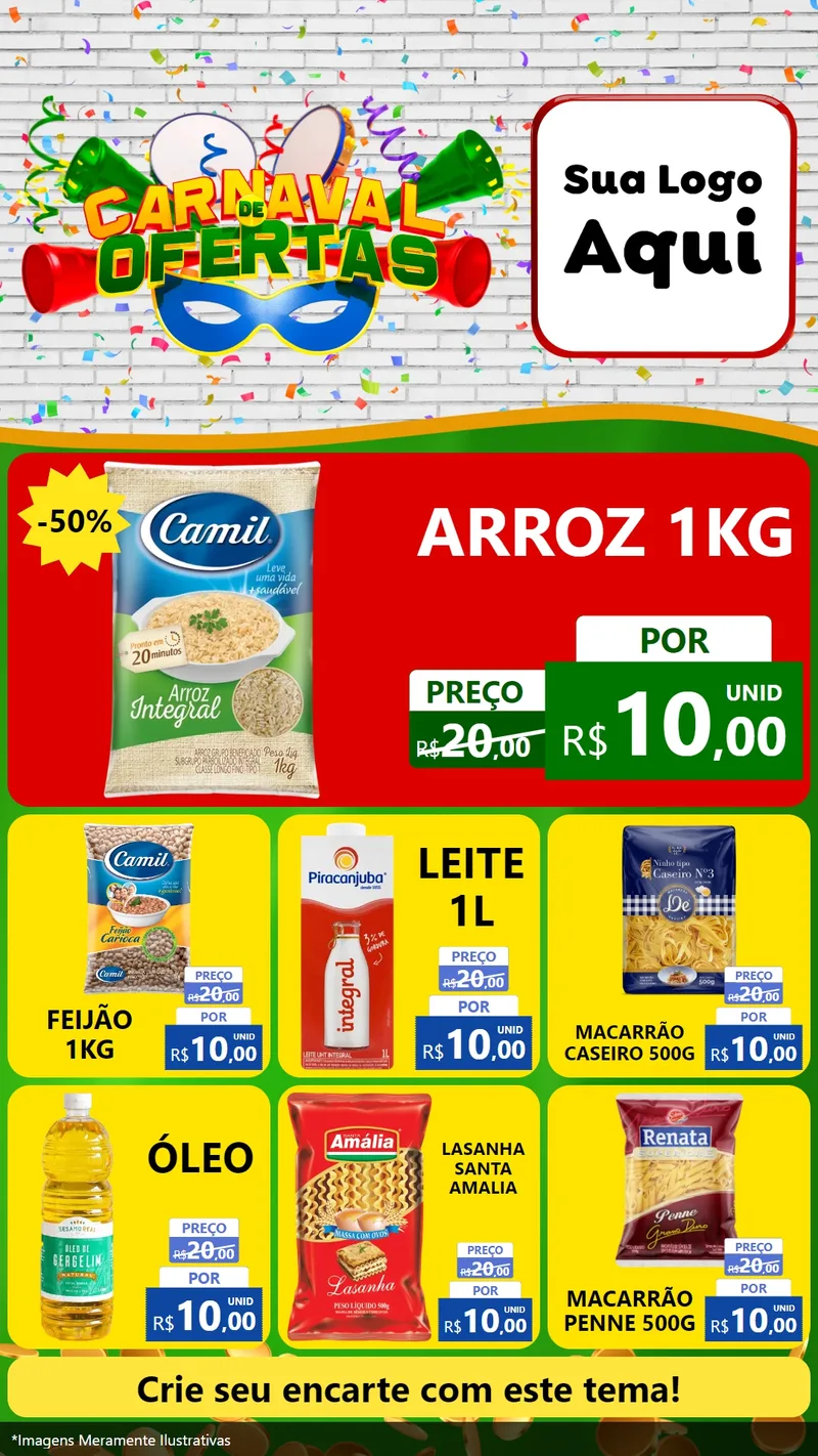 Modelo de Rede Social para Stories com o tema Carnaval de Ofertas para Supermercado
