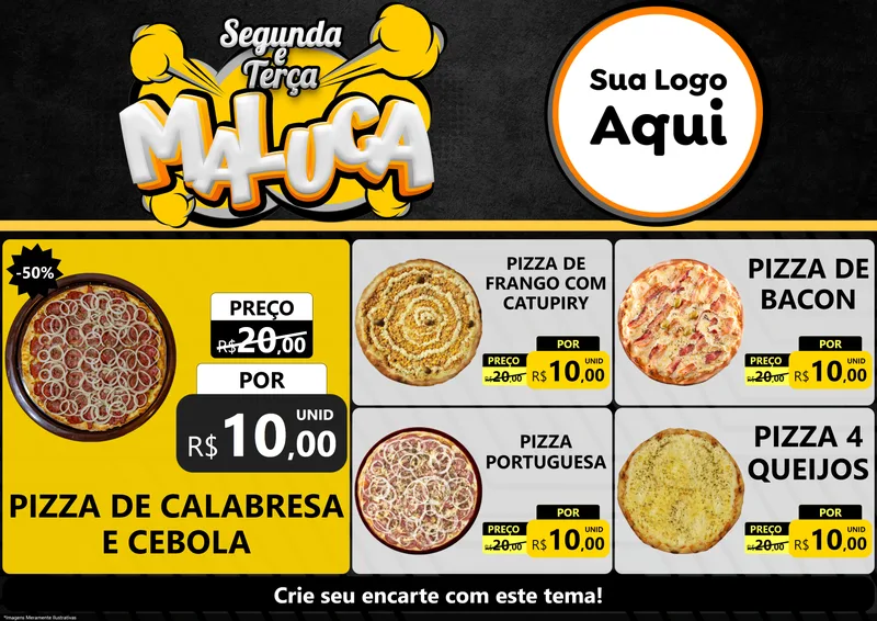 Modelo de Encarte para Encarte A4 Horizontal com o tema Segunda e Terça Maluca para Pizzaria