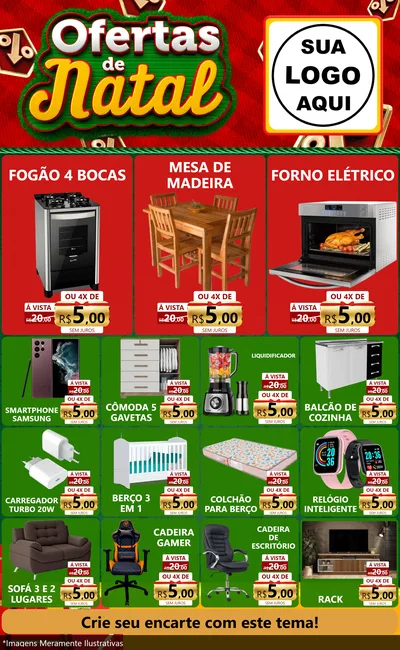 Modelo de Encarte para Encarte Grande com o tema Ofertas de Natal para Móveis e Eletro