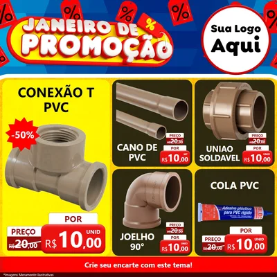 Modelo de Rede Social para Feed Facebook com o tema Janeiro de Promoção para Tubos e conexões