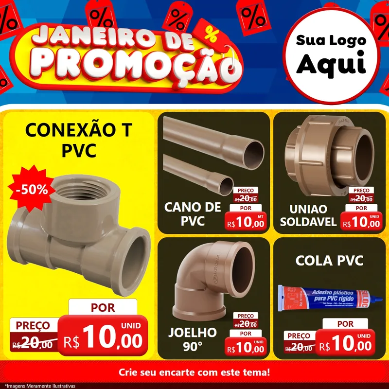 Modelo de Rede Social para Feed Facebook com o tema Janeiro de Promoção para Tubos e conexões