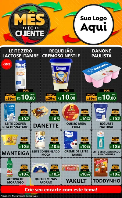 Modelo de Encarte para Encarte Grande com o tema Mês do Cliente para Frios e Laticínios