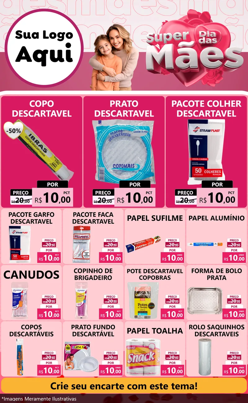 Modelo de Encarte para Encarte Grande com o tema Super Dia Das Mães para Embalagens