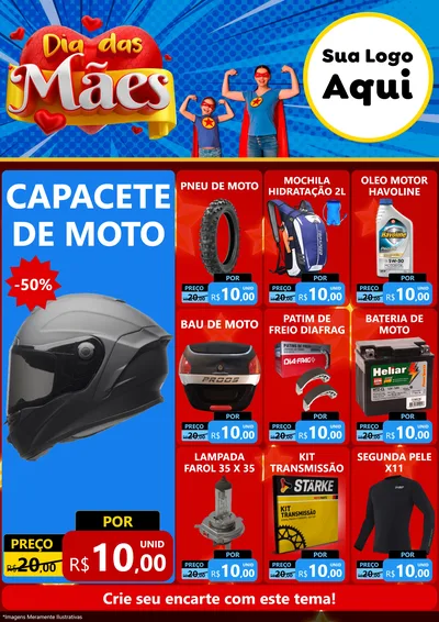 Modelo de Encarte para Encarte A4 Vertical com o tema Dia das Mães para Moto peças