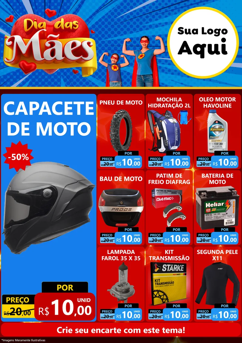 Modelo de Encarte para Encarte A4 Vertical com o tema Dia das Mães para Moto peças