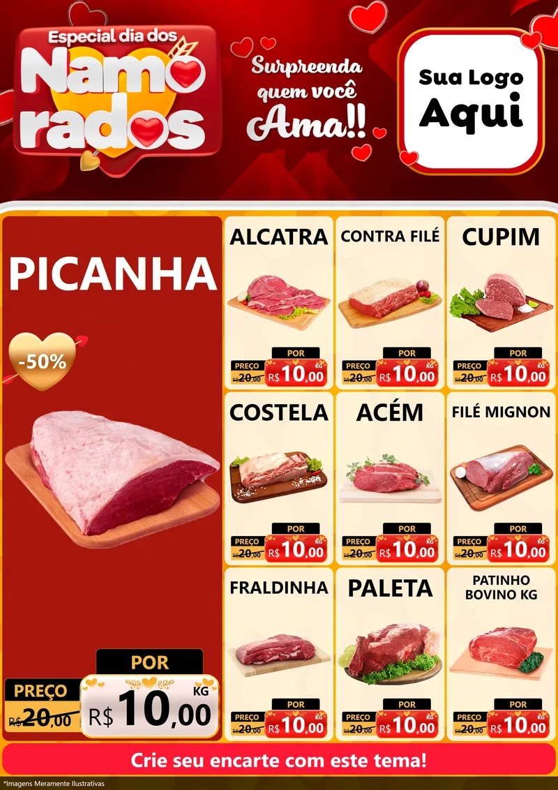 Modelo de Encarte para Encarte A4 Vertical com o tema Especial Dia dos Namorados para Açougue