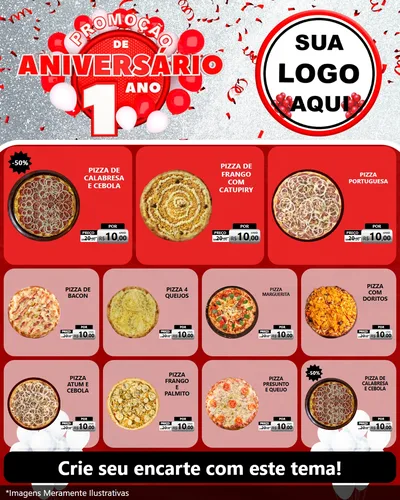 Modelo de Rede Social para Feed Instagram com o tema Promoção de Aniversário - 1 Ano para Pizzaria