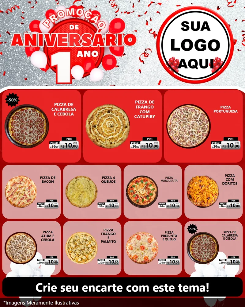 Modelo de Rede Social para Feed Instagram com o tema Promoção de Aniversário - 1 Ano para Pizzaria