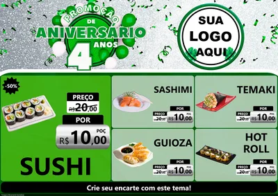 Modelo de Encarte para Encarte A4 Horizontal com o tema Promoção de Aniversário - 4 Anos para Comida japonesa