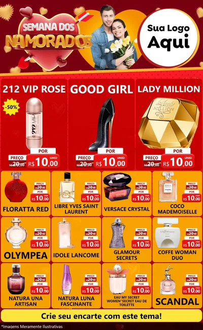 Modelo de Encarte para Encarte Grande com o tema Semana dos Namorados para Perfumes