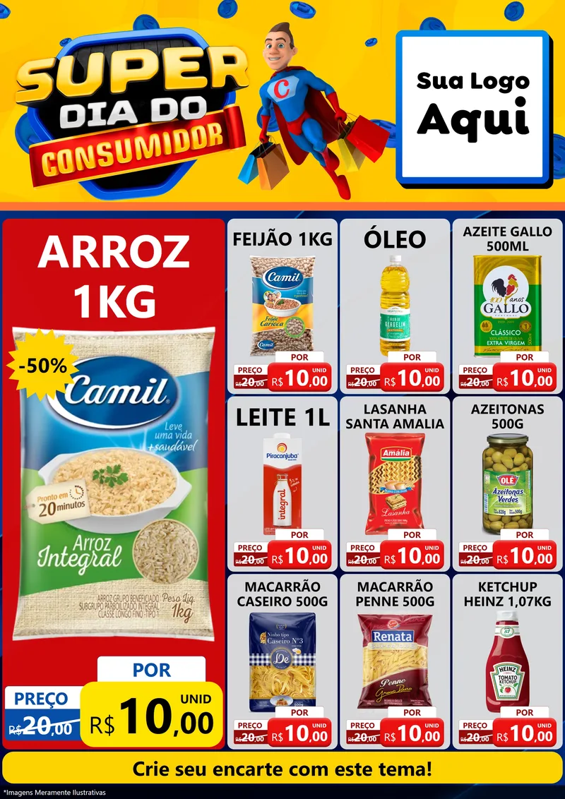 Modelo de Encarte para Encarte A4 Vertical com o tema Super Dia do Consumidor para Supermercado
