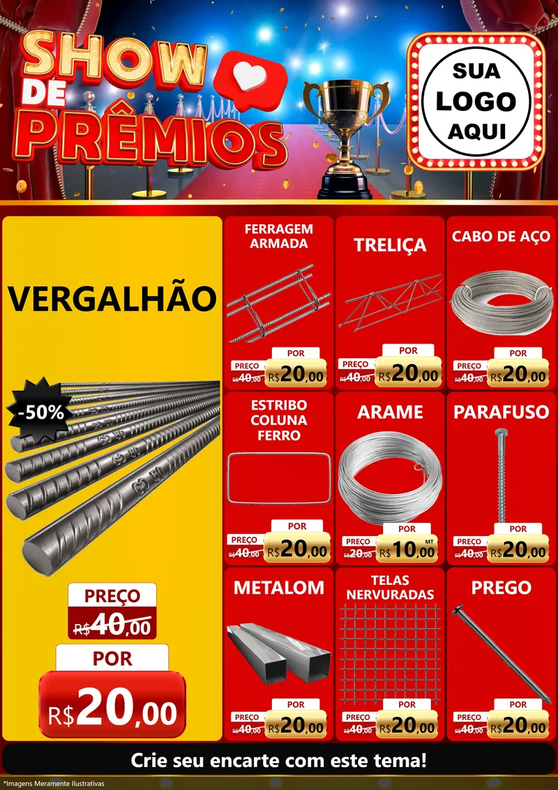 Modelo de Encarte para Encarte A4 Vertical com o tema Show de Prêmios para Ferragens