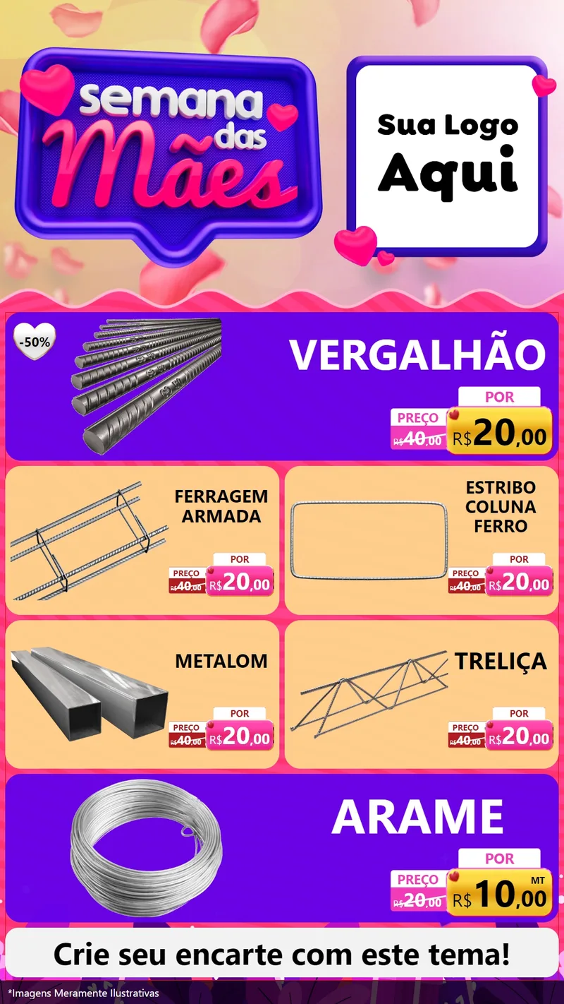 Modelo de TV para TV Vertical com o tema Semana das Mães para Ferragens