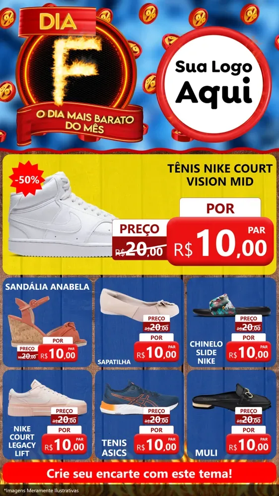 Modelo de Rede Social para Stories com o tema Dia F - O Dia Mais Barato Do Mês para Calçados