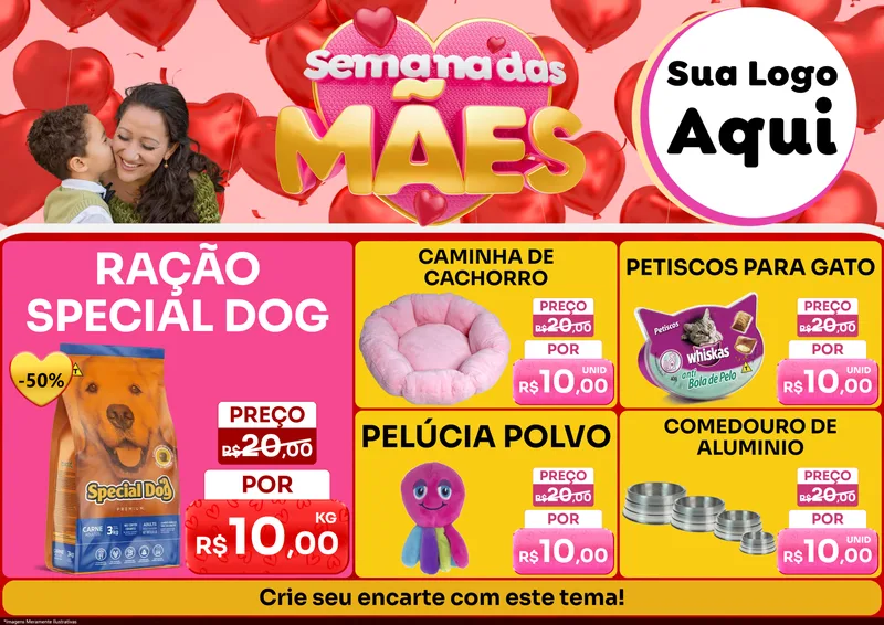 Modelo de Encarte para Encarte A4 Horizontal com o tema Semana Das Mães para Pet Shop