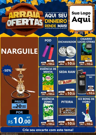 Modelo de Encarte para Encarte A4 Vertical com o tema Arraiá de Ofertas - Junina para Tabacaria