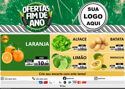 Modelo de Encarte para Encarte A4 Horizontal com o tema Ofertas Fim de Ano para Hortifrúti