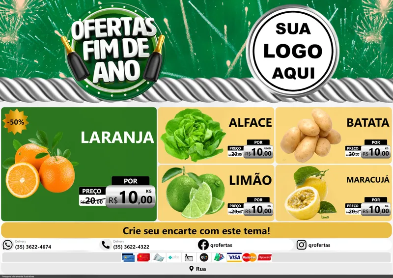 Modelo de Encarte para Encarte A4 Horizontal com o tema Ofertas Fim de Ano para Hortifrúti