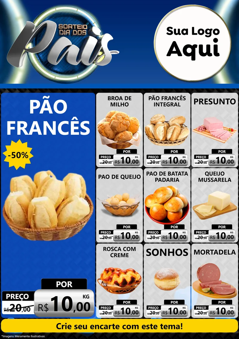 Modelo de Encarte para Encarte A4 Vertical com o tema Sorteio Dia Dos Pais para Padaria