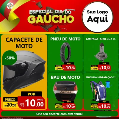 Modelo de Rede Social para Feed Facebook com o tema Especial Dia do Gaúcho para Moto peças