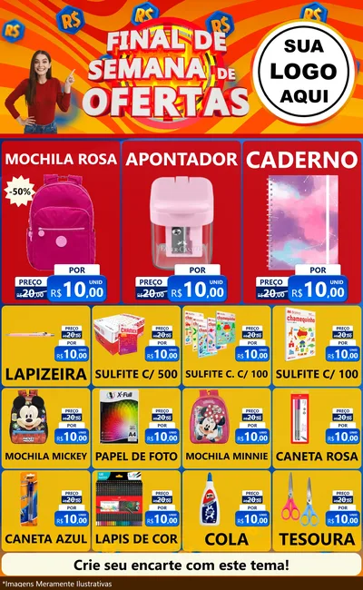 Modelo de Encarte para Encarte Grande com o tema Final de Semana de Ofertas para Papelaria