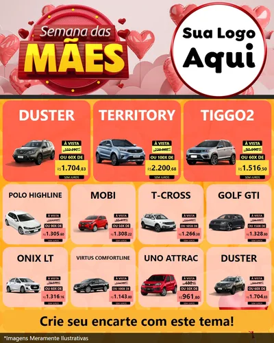 Modelo de Rede Social para Feed Instagram com o tema Semana das Mães para Concessionaria de Carros