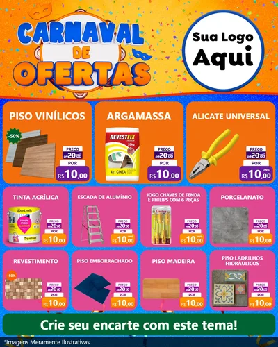Modelo de Rede Social para Feed Instagram com o tema Carnaval de Ofertas para Material para Construção